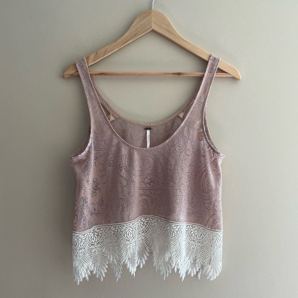 SALE! FREE PEOPLE Tea Room Sleeveless Burnout Lace Tank Top Small Soft Pink #529